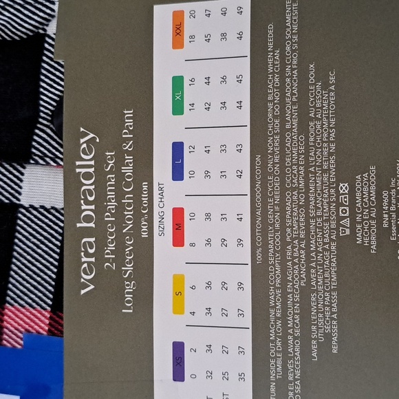 Vera Bradley Black and Red Patterned Pajama Set New Size Large - Picture 5 of 5